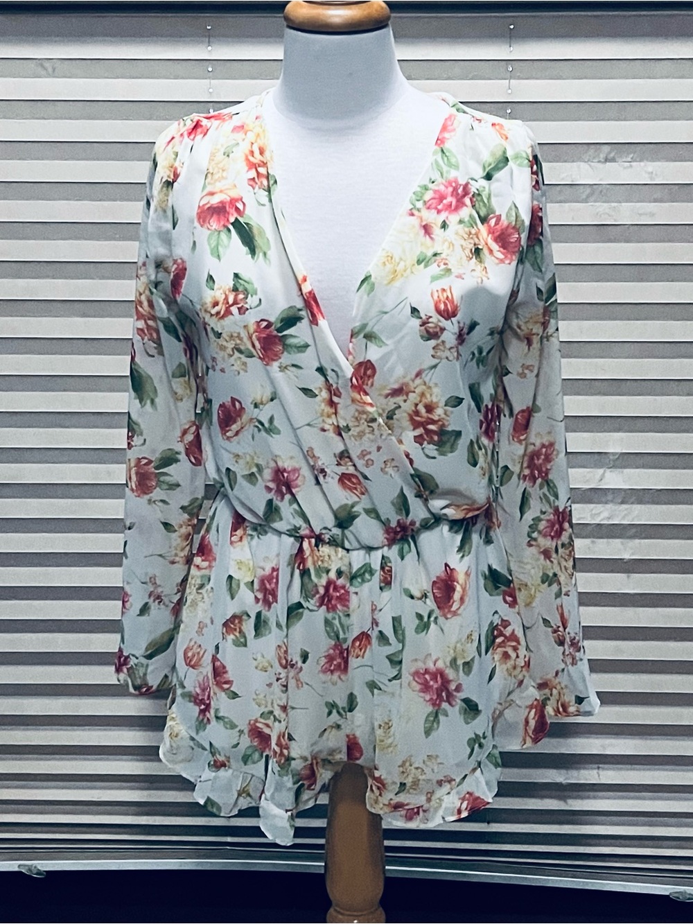 Honey Punch White Floral Blouse with Pink and Green Print 🎆